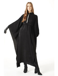 Mizalle Payet Şerit Detaylı Elbise (Siyah)