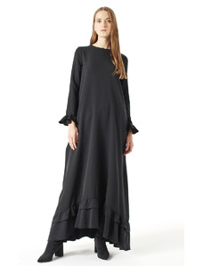 Mizalle Fırfırlı Elbise (Siyah)