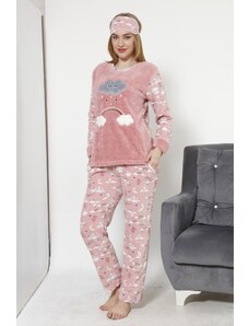 Akbeniz Kadın Bulut Desenli Vizon Polar Pijama Takımı 8036