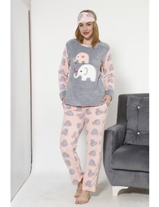Akbeniz Kadın Fil Desenli Gri Polar Pijama Takımı 8030