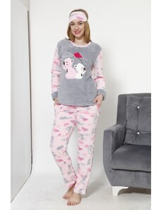 Akbeniz Kadın Uçurtma Desenli Gri Polar Pijama Takımı 8032