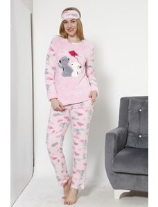 Akbeniz Kadın Uçurtma Desenli Pembe Polar Pijama Takımı 8033