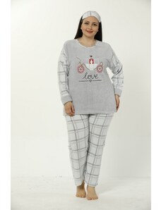Akbeniz Büyük Beden Kadın Yazı Desenli Gri Polar Pijama Takımı 8042