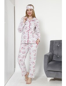 Akbeniz Kadın Önden Düğmeli Ekru Polar Pijama Takımı 8046