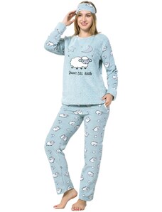 Akbeniz Kadın Kuzu Desenli Su Yeşili Polar Pijama Takımı 8050