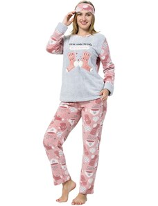 Akbeniz Kadın Patik Desenli Gri Vizon Polar Pijama Takımı 8051