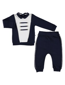 Mymio Bebek Armalı İnterlok Polo Yaka Sweatshirt Alt 2Li Takım - Lacivert