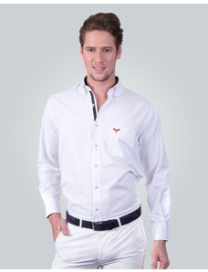 TUDORS Erkek Klasik Fit Rahat Kesim Pamuklu Kolay Ütülenebilir Düğmeli Yaka Düz Beyaz Spor Gömlek