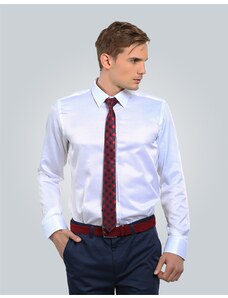 TUDORS Modern Slim Fit Uzun Kollu Armürlü Erkek Beyaz Gömlek