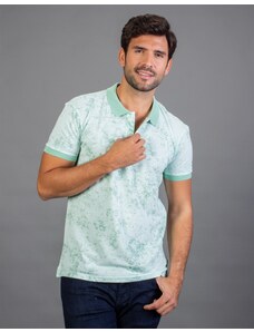 TUDORS Erkek Slim Fit Dar Kesim %100 Pamuk Baskılı Yeşil Polo Yaka Tişört
