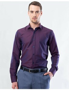 TUDORS Modern Slim Fit Uzun Kollu Pamuklu Kolay Ütü Armürlü Erkek Bordo Gömlek