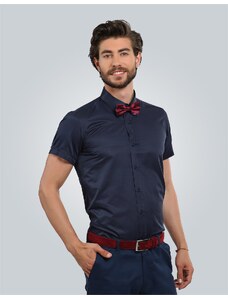 TUDORS Modern Slim Fit Kısa Kollu Düz Saten Erkek Gömlek