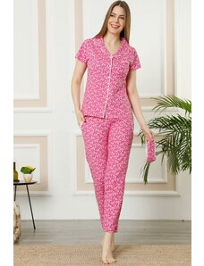 Akbeniz Kadın Fuşya Pamuklu Düğmeli Cepli Kısa Kol Pijama Takım 2390