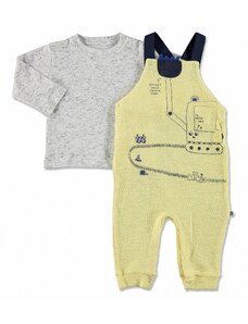 Mymio Yaz Erkek Bebek Kepçe İki İp Uzun Kol Patiksiz Çıtçıtlı Yaka 2li Salopet-Sweatshirt - Sarı