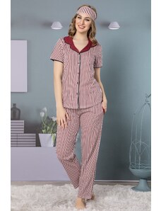 Akbeniz Kadın Bordo Pamuklu Düğmeli Cepli Kısa Kol Pijama Takım 2507