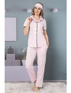 Akbeniz Kadın Pembe Pamuklu Düğmeli Cepli Kısa Kol Pijama Takım 2510