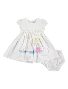HelloBaby Yaz Kız Bebek Puanlı Çiçek Elbise-Külot Takım - Ekru