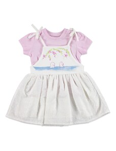 HelloBaby Yaz Kız Bebek Puanlı Çiçek Elbise-Tshirt Takım - Pembe