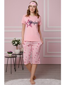 Akbeniz Kadın Pembe Pamuklu Cepli Kapri Pijama Takım 3510