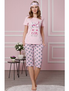 Akbeniz Kadın Pembe Pamuklu Cepli Kapri Pijama Takım 3511