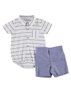 For My Baby Yaz Erkek Bebek İndigo Poplin Polo Yaka 2li Gömlek Boy -Şort Takım -