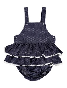 BabyZ Yaz Kız Bebek Puan Baskılı Dantel Detaylı Düğmeli Poplin Kısa Kol Lastikli Elbise Body - Lacivert