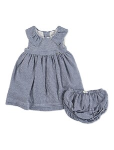 Midimod Yaz Bebek Çizgili Pamuklu Elbise - Mavi