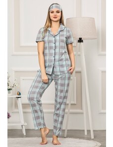 Akbeniz Kadın Su Yeşili Gri Renk Pamuklu Cepli Kısa Kol Pijama Takım 2530