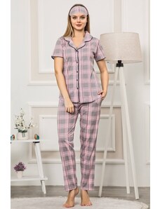 Akbeniz Kadın Pembe Gri Renk Pamuklu Cepli Kısa Kol Pijama Takım 2531