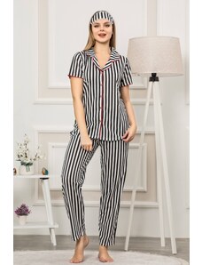 Akbeniz Kadın Siyah Beyaz Renk Pamuklu Cepli Kısa Kol Pijama Takım 2532