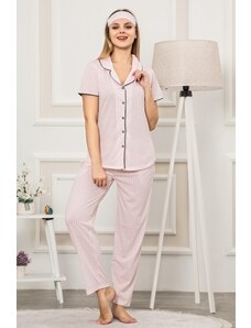 Akbeniz Kadın Pmbe Beyaz Renk Pamuklu Cepli Kısa Kol Pijama Takım 2535