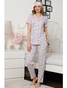 Akbeniz Kadın Lila Renkli Pamuklu Cepli Kısa Kol Pijama Takım 2528