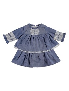 BabyZ Kız Bebek Fistolu Dantel Detaylı Elbise - Mavi