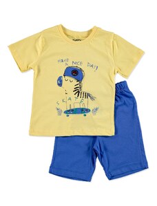 Tuffy Erkek Bebek Şapkalı Zebra 2li Tshirt-Şort Takım - Sarı