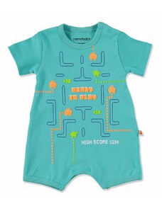 Carmin Baby Yaz Erkek Bebek Tetris Oyun Baskılı İnterlok Kısa Kol Reçme Çıtçıtlı Yaka Tulum - Yeşil