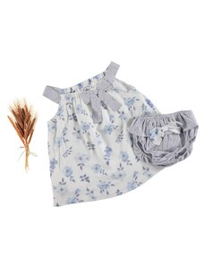 Midimod Yaz Bebek Çiçek Pamuklu Elbise - Mavi