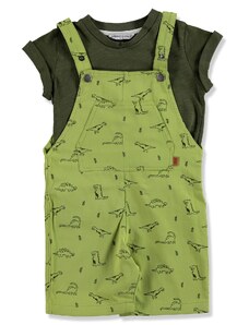 Midimod Yaz Erkek Bebek Kontör Dinozor Süprem Tshirt- Gabardin Salopet Takım - Yeşil
