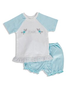 HelloBaby Yaz Kız Bebek Güzel Çiçek Tshirt-Şort Takım - Mavi