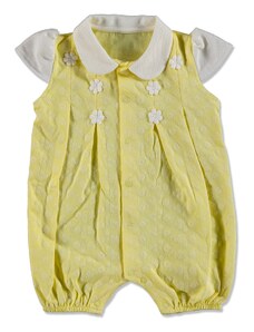 Mymio Yaz Kız Bebek Çiçekli İnterlok Kısa Kol Bebe Yaka Tek Barbatöz - Sarı