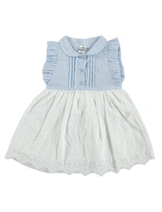 BabyZ Yaz Kız Bebek Bebe Yaka Vual Kısa Kol Elbise - Mavi