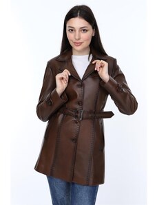 Derimont's Hakiki Deri Kahverengi Lavinia Kadın Ceket