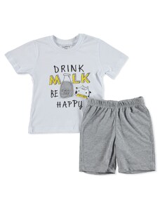 Tuffy Erkek Bebek Süt İç Mutlu Ol 2li Tshirt-Şort Takım - Beyaz