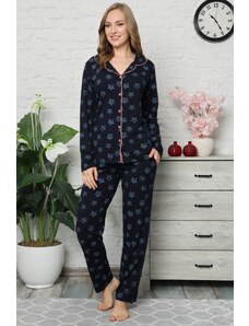 Akbeniz Kadın Pamuklu Düğmeli Cepli Uzun Kol Pijama Takım 2480