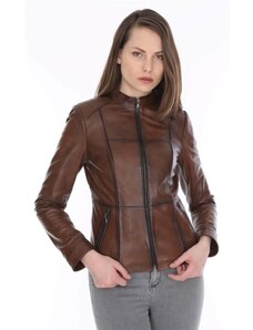 Derimont's Hakiki Deri Kahverengi Sırt Detaylı Kadın Ceket