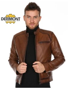 Derimont's Hakiki Deri Kahverengi Kısa Fermuarlı Erkek Deri Ceket