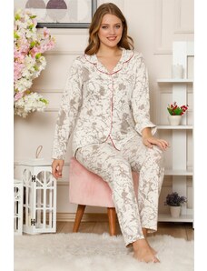 Akbeniz Kadın Pamuklu Düğmeli Cepli Uzun Kol Pijama Takım 2488