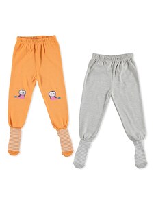 HelloBaby Basic Bebek 2li Çoraplı Pijama Pantolon - Turuncu