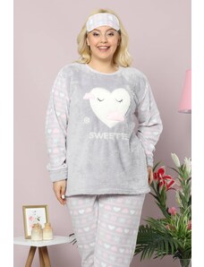 Akbeniz Welsoft Polar Kadın Büyük Beden Pijama Takımı 8070