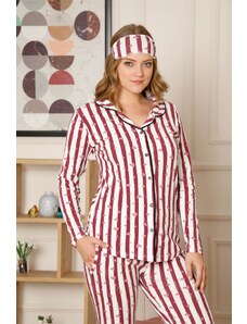Akbeniz Kadın Pamuklu Düğmeli Cepli Şardonlu Uzun Kol Pijama Takım 2493