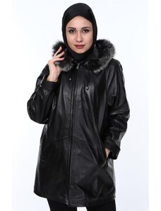 Derimont's Hakiki Deri Siyah Kürklü Nancy Kadın Ceket